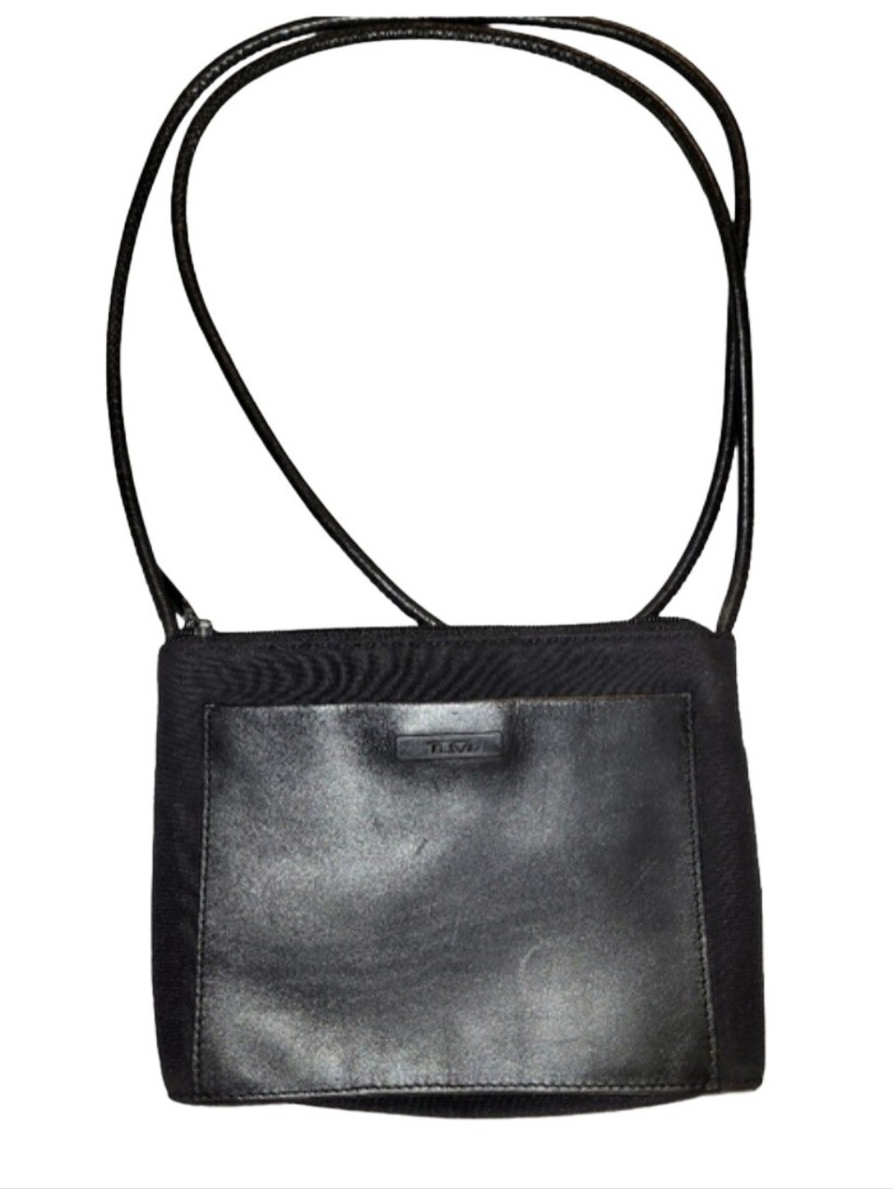 Vintage Tumi Black Leather & Ballistic Nylon Crossbody Bag